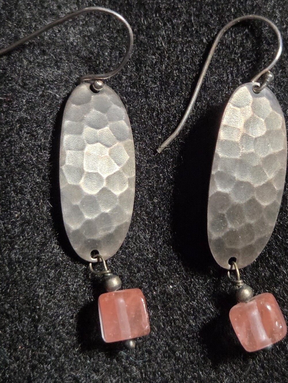 Silpada Hammered Sterling & Cherry Quartz Crystal W1187 Dangle Earrings